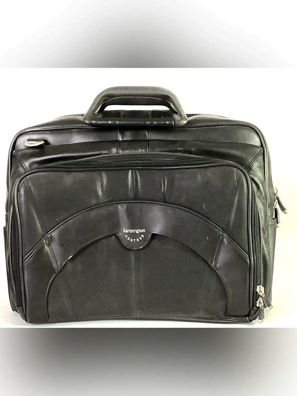 Kensington Black Leather Laptop Briefcase with Shoulder Strap